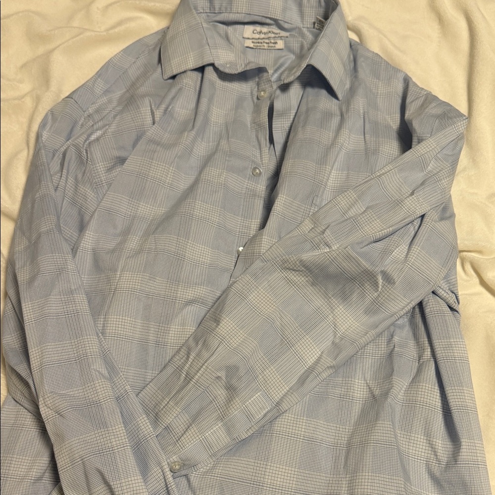 Calvin Klein Men's Light Blue Plaid Shirt